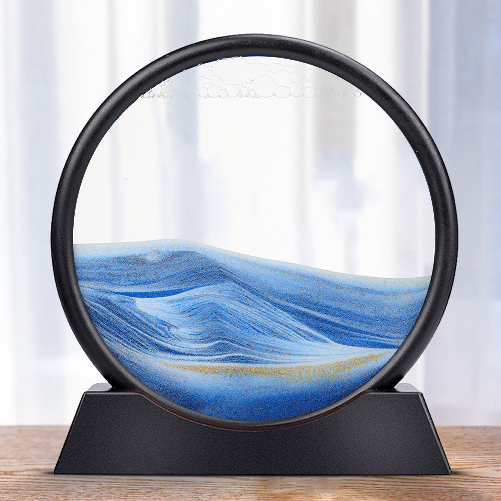 Round Moving Sand Art Glass Deep Sea Sandscape blue 12-inch by HitMyNeed