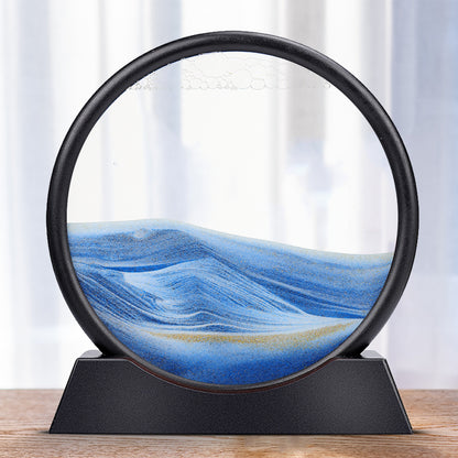 Round Moving Sand Art Glass Deep Sea Sandscape blue 12-inch by HitMyNeed