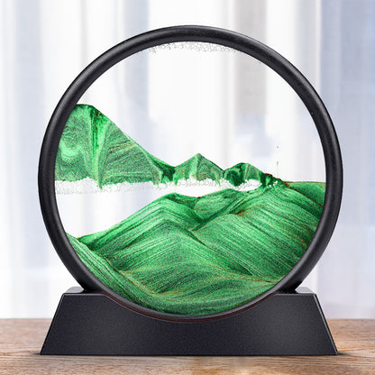 Round Moving Sand Art Glass Deep Sea Sandscape green 12-inch by HitMyNeed