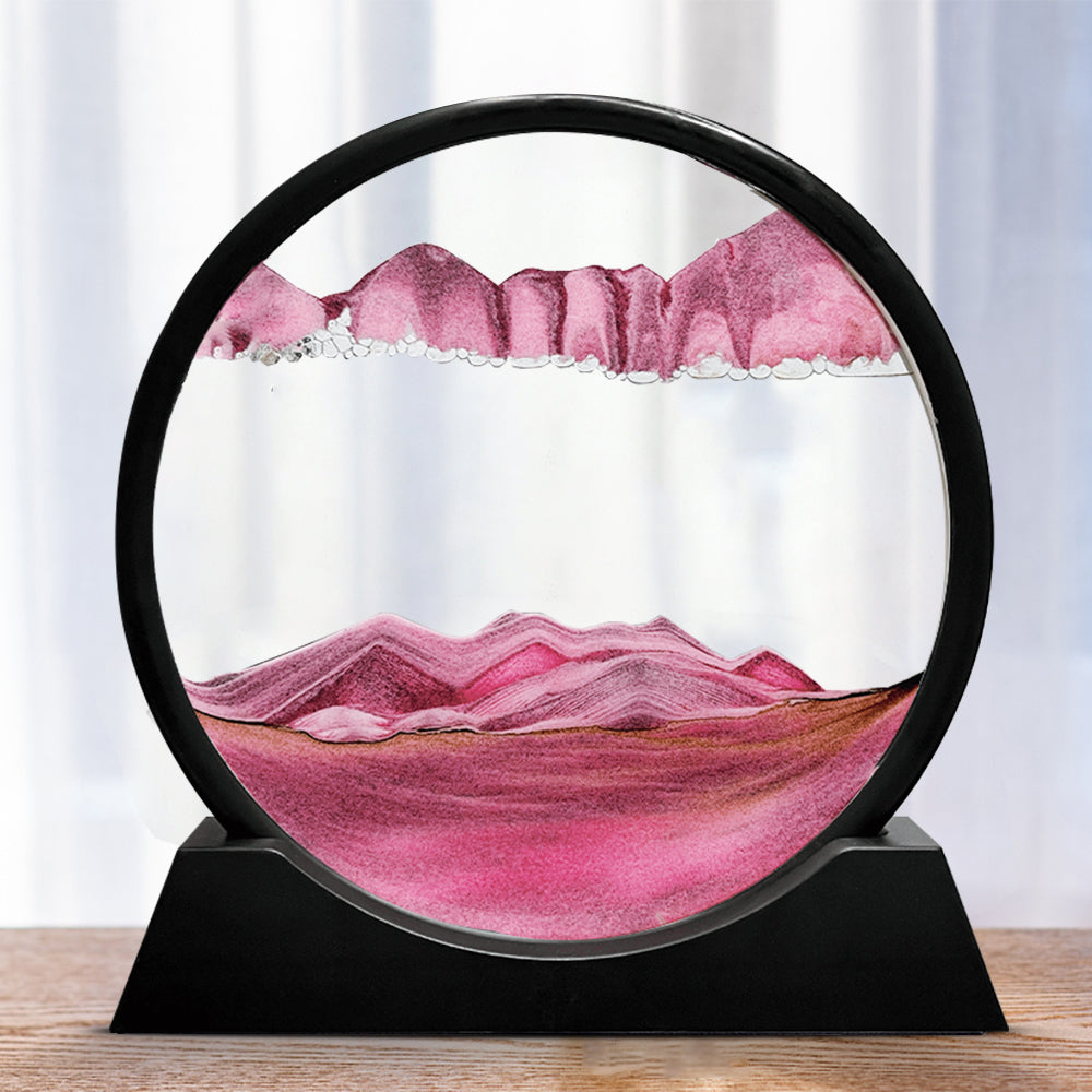Round Moving Sand Art Glass Deep Sea Sandscape pink 12-inch by HitMyNeed