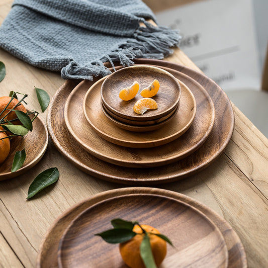 Round Natural Acacia Wood Plate Set (4 Pieces) by HitMyNeed