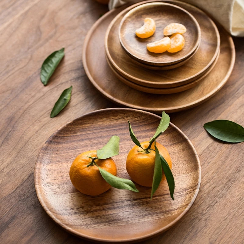 Round Natural Acacia Wood Plate Set (4 Pieces) by HitMyNeed