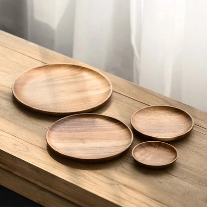 Round Natural Acacia Wood Plate Set (4 Pieces) by HitMyNeed