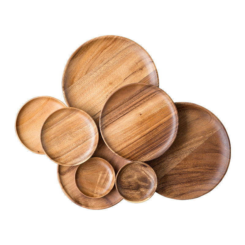 Round Natural Acacia Wood Plate Set (4 Pieces) by HitMyNeed