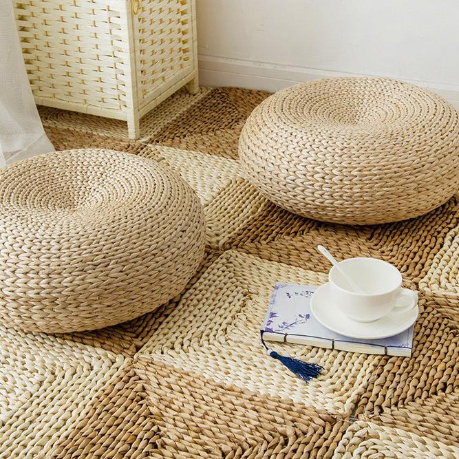 Round Rattan Floor Cushion, 40 x 16 cm by HitMyNeed