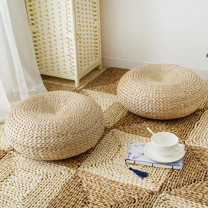 Round Rattan Floor Cushion, 40 x 16 cm by HitMyNeed
