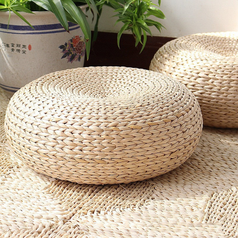 Round Rattan Floor Cushion, 40 x 16 cm by HitMyNeed