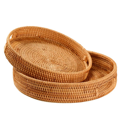Round Rattan Serving Trays with Handles (Set of 2) by HitMyNeed