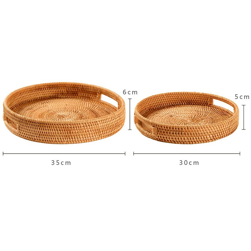 Round Rattan Serving Trays with Handles (Set of 2) by HitMyNeed