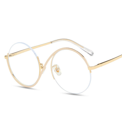 Round Semi-Rimless Anti-Blue Light Vintage Glasses beige by HitMyNeed