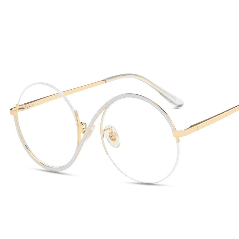 Round Semi-Rimless Anti-Blue Light Vintage Glasses white by HitMyNeed