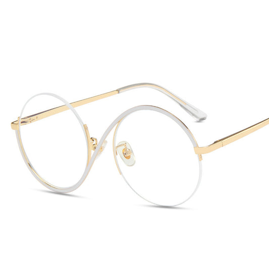 Round Semi-Rimless Anti-Blue Light Vintage Glasses white by HitMyNeed