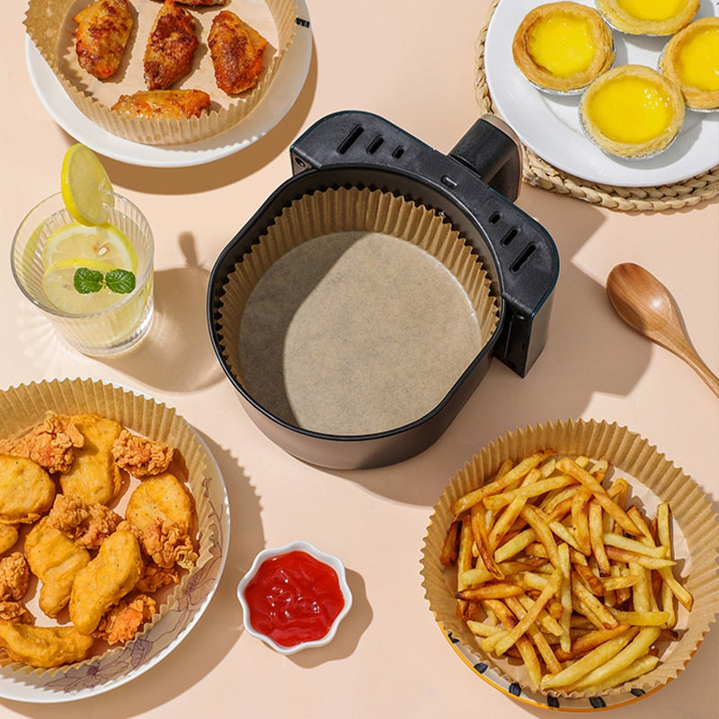 Round Silicone Air Fryer Paper Liners 20cm (50 Pack) by HitMyNeed