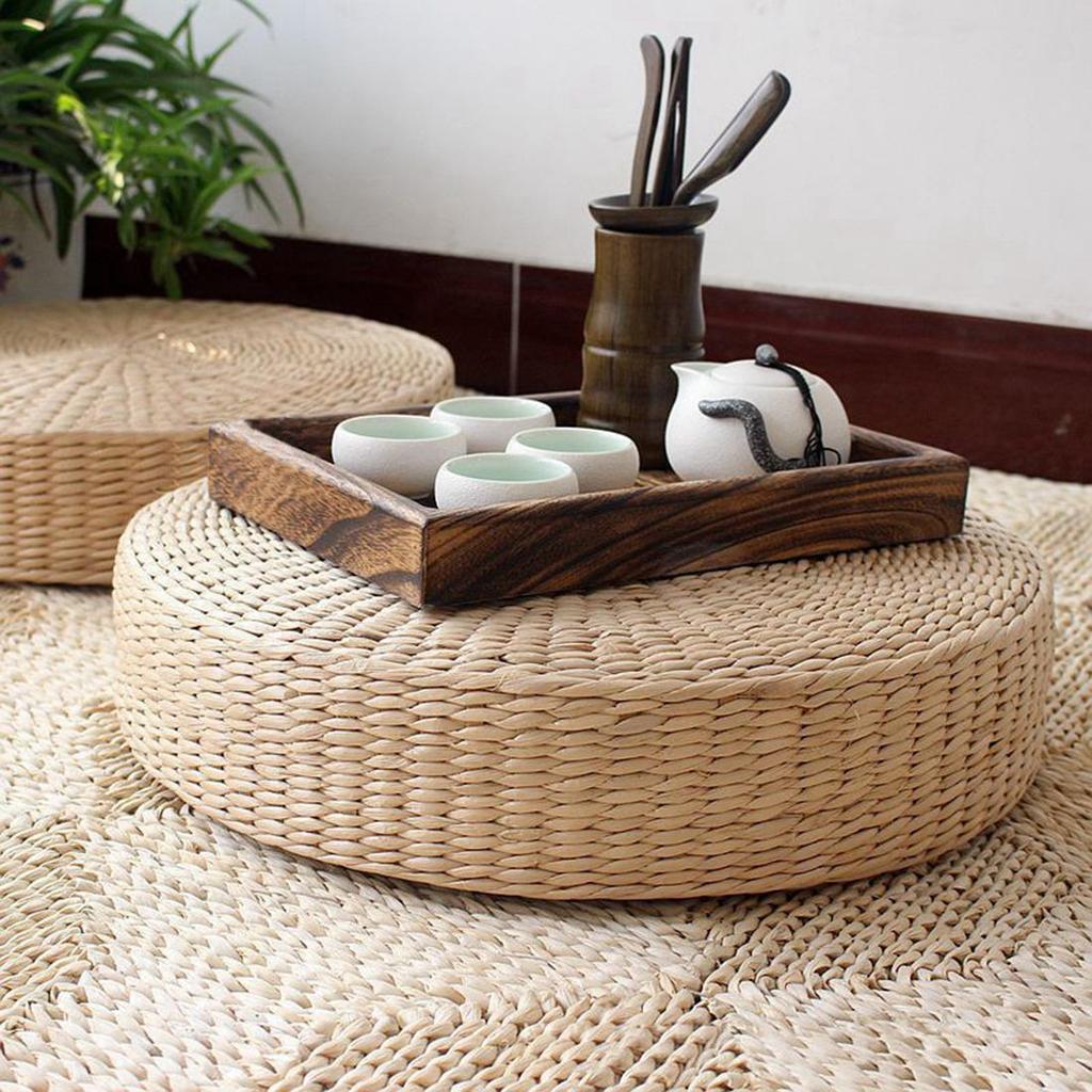 Round Wicker Floor Cushion Pillow, 40 cm by HitMyNeed