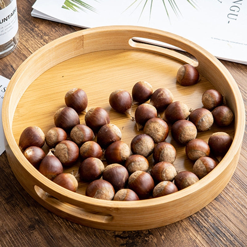 Round Wooden Serving Tray with Handles by HitMyNeed
