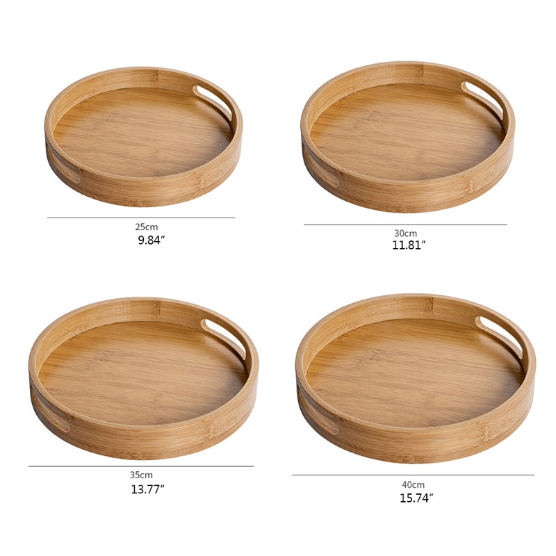 Round Wooden Serving Tray with Handles L: 35cm by HitMyNeed