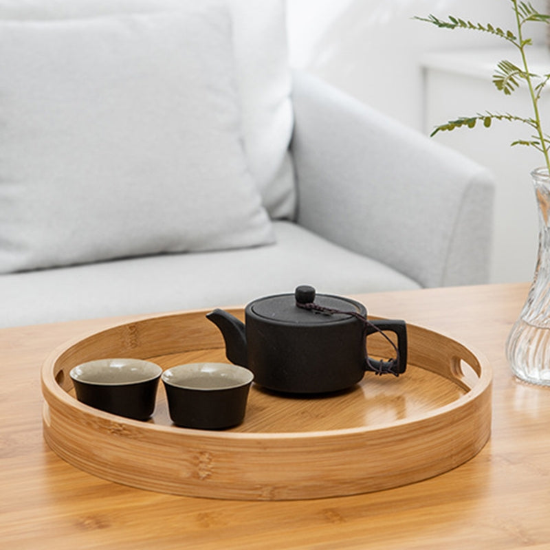 Round Wooden Serving Tray with Handles M: 30cm by HitMyNeed