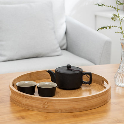 Round Wooden Serving Tray with Handles M: 30cm by HitMyNeed
