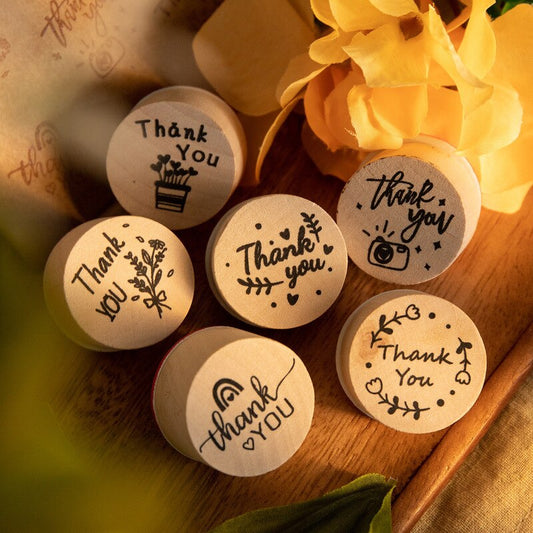 Round Wooden Thank You Rubber Stamps Set (6pcs) by HitMyNeed