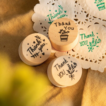 Round Wooden Thank You Rubber Stamps Set (6pcs) by HitMyNeed