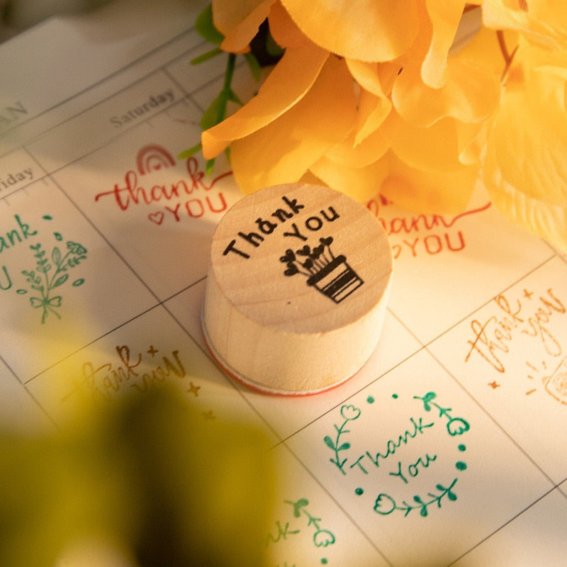 Round Wooden Thank You Rubber Stamps Set (6pcs) by HitMyNeed