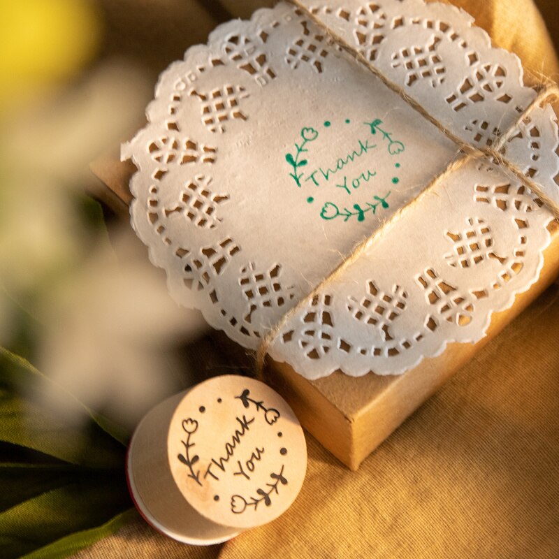 Round Wooden Thank You Rubber Stamps Set (6pcs) by HitMyNeed