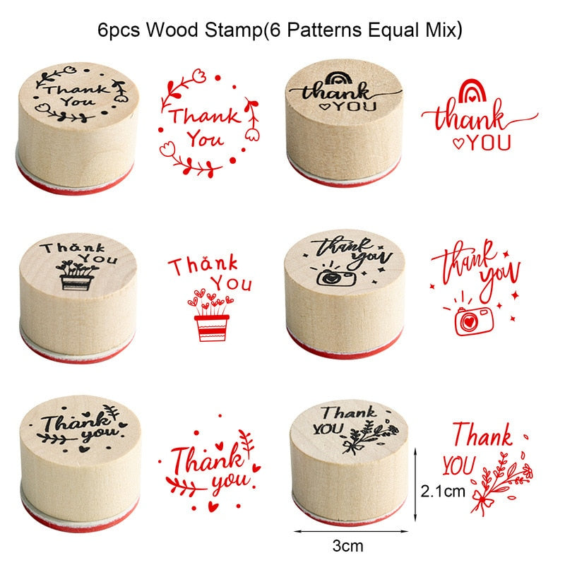 Round Wooden Thank You Rubber Stamps Set (6pcs) by HitMyNeed