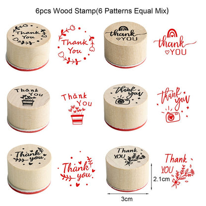 Round Wooden Thank You Rubber Stamps Set (6pcs) by HitMyNeed