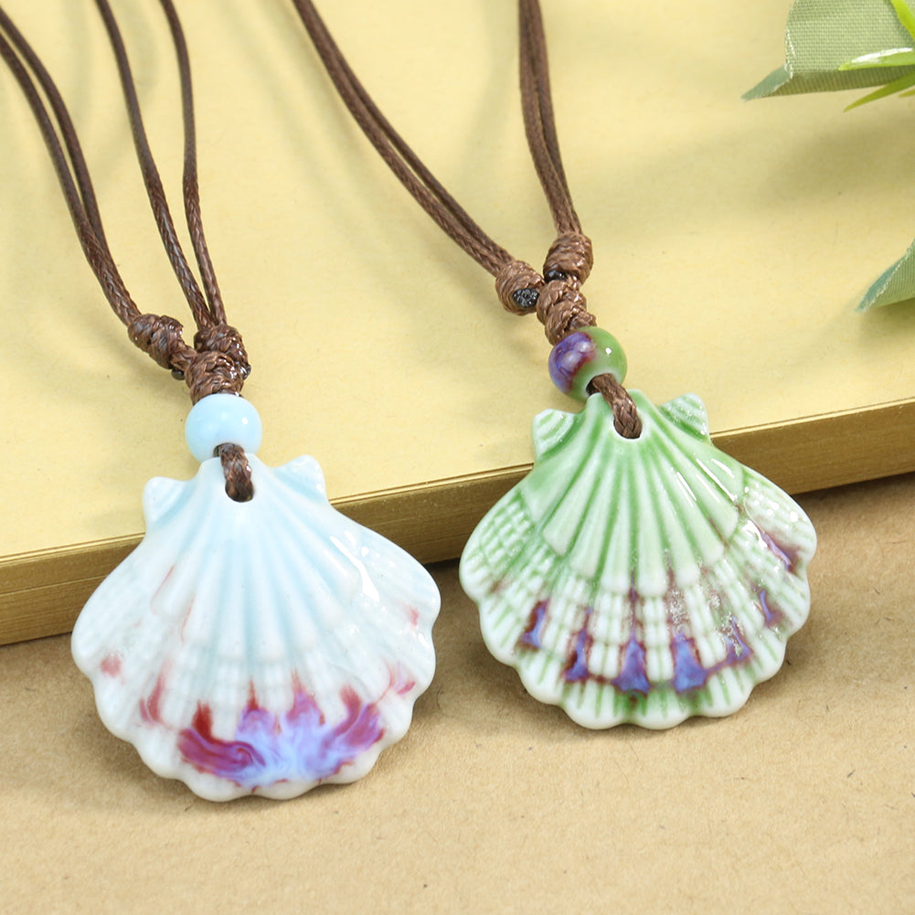 Rustic Ceramic Seashell Pendant Necklace by HitMyNeed