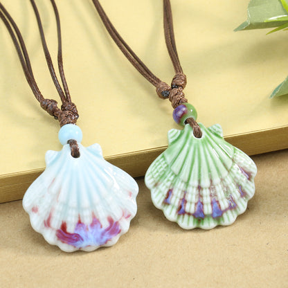 Rustic Ceramic Seashell Pendant Necklace by HitMyNeed