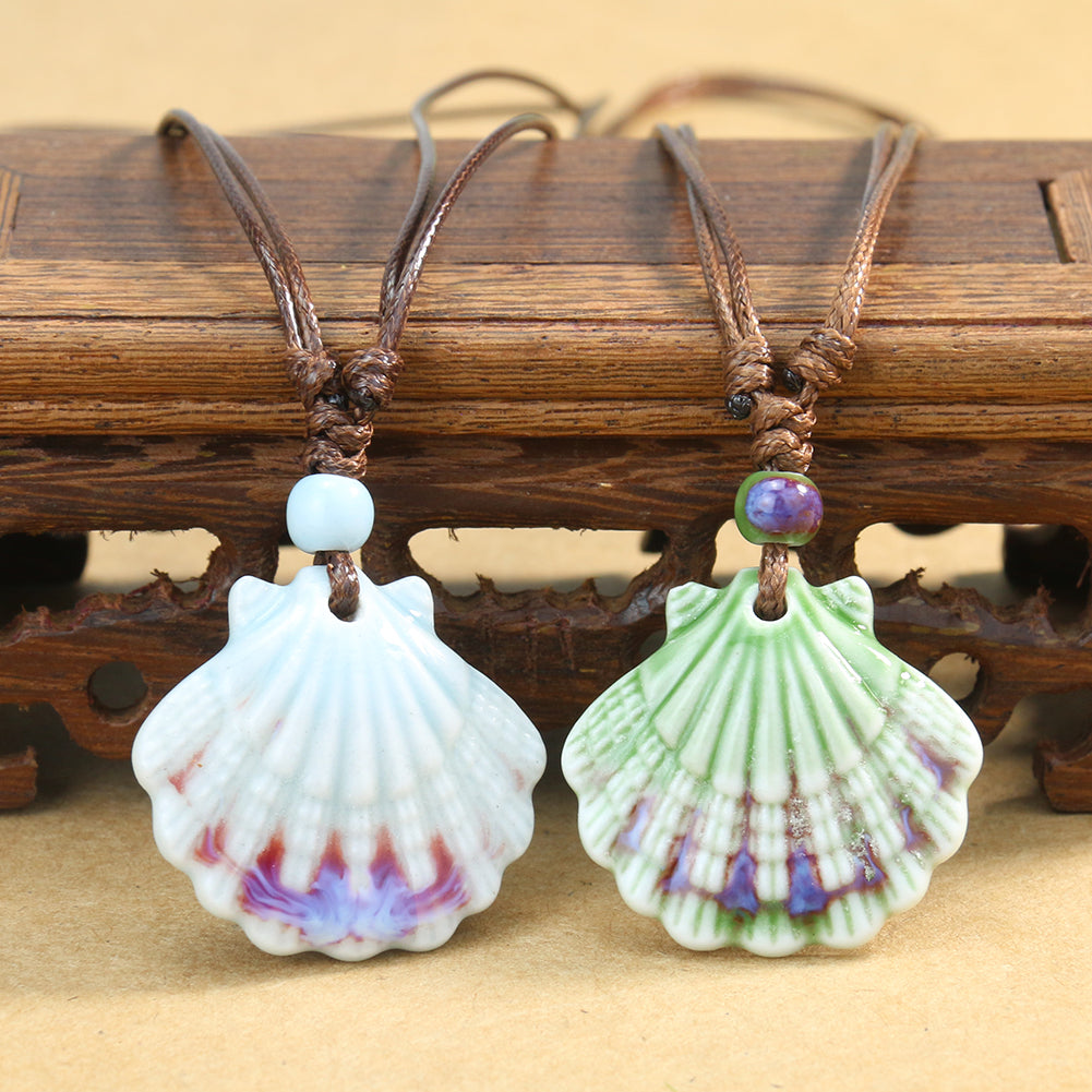 Rustic Ceramic Seashell Pendant Necklace by HitMyNeed