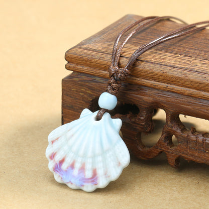 Rustic Ceramic Seashell Pendant Necklace blue by HitMyNeed
