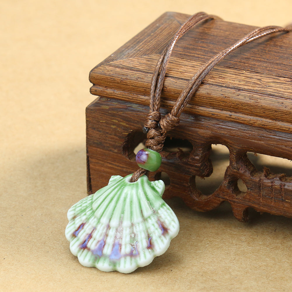 Rustic Ceramic Seashell Pendant Necklace green by HitMyNeed