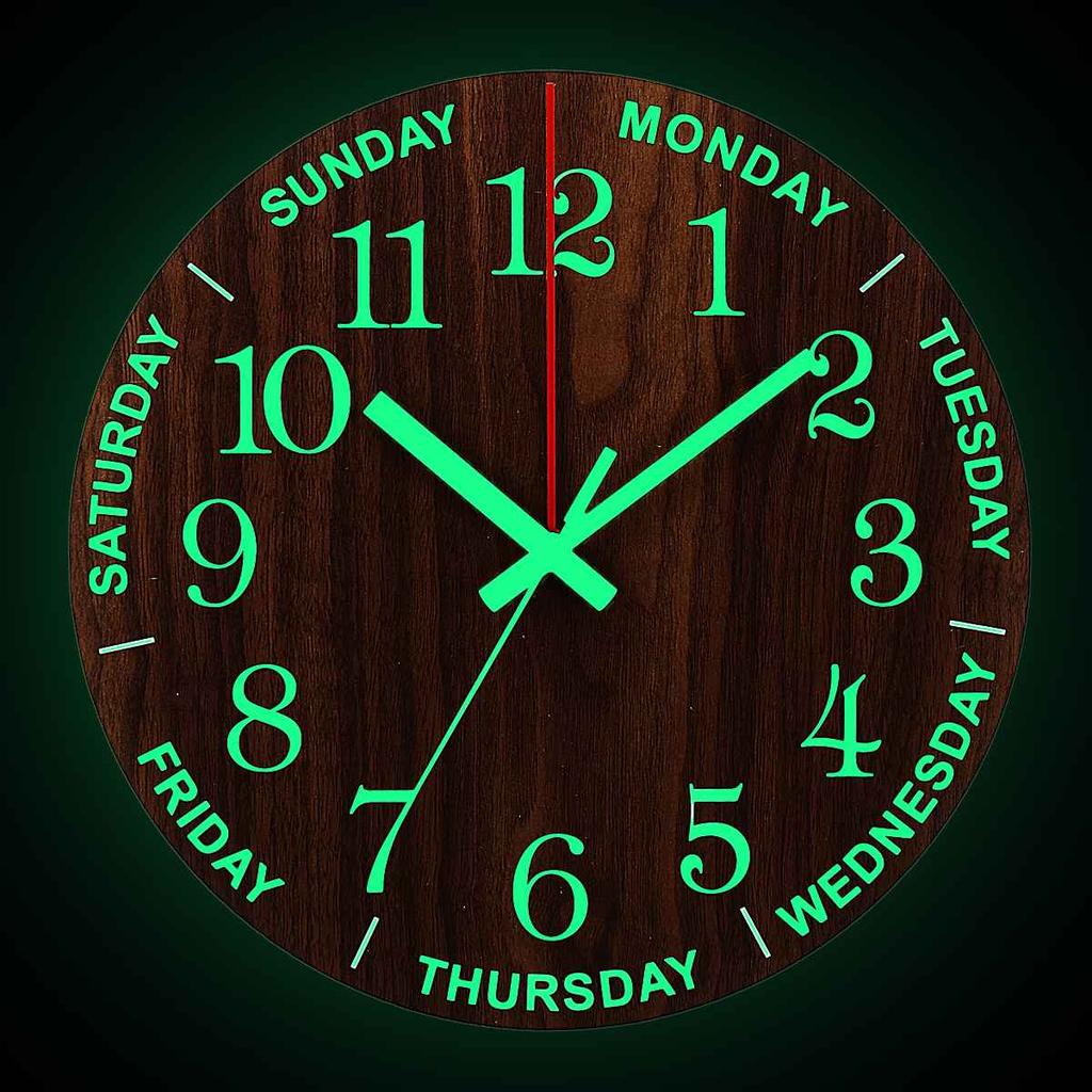 Rustic Glow in the Dark Wooden Wall Clock 12 inch by HitMyNeed