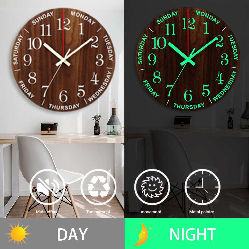 Rustic Glow in the Dark Wooden Wall Clock 12 inch by HitMyNeed