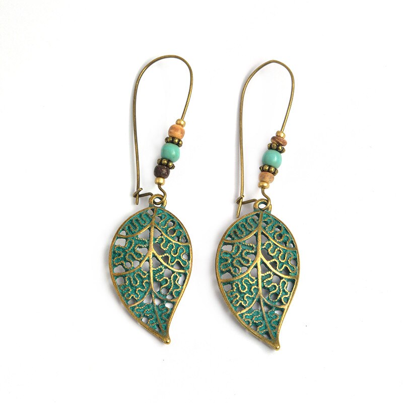 Rustic Leaf Drop Dangle Earrings for Women by HitMyNeed