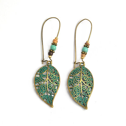 Rustic Leaf Drop Dangle Earrings for Women by HitMyNeed