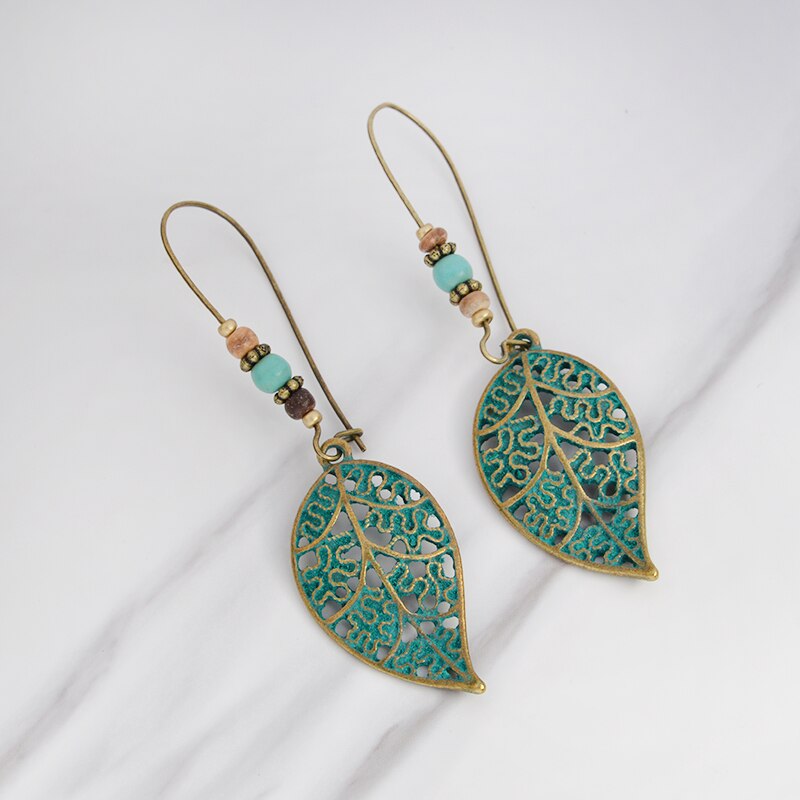 Rustic Leaf Drop Dangle Earrings for Women by HitMyNeed