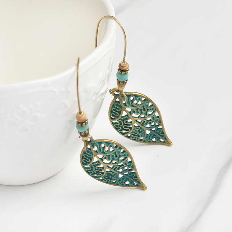 Rustic Leaf Drop Dangle Earrings for Women by HitMyNeed