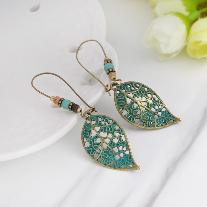 Rustic Leaf Drop Dangle Earrings for Women by HitMyNeed