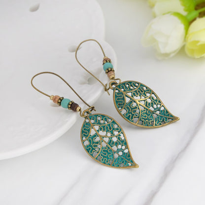 Rustic Leaf Drop Dangle Earrings for Women by HitMyNeed