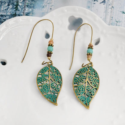 Rustic Leaf Drop Dangle Earrings for Women by HitMyNeed