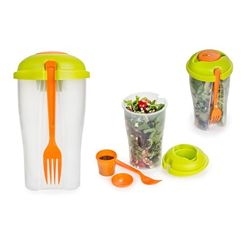 Salad Shaker Cup with Fork and Dressing Container by HitMyNeed