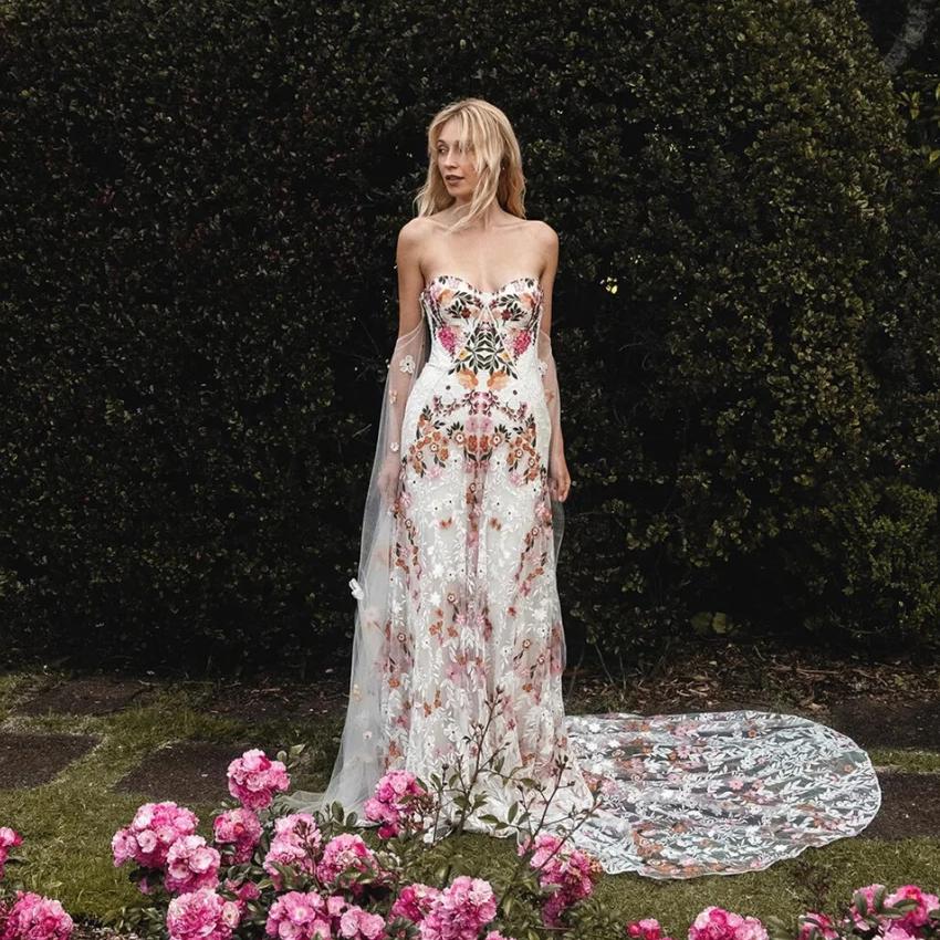 Sansa Colorful Floral Lace Strapless Boho Wedding Dress 10.0 by HitMyNeed