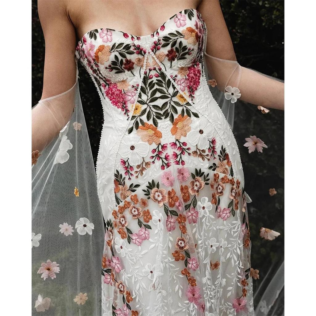 Sansa Colorful Floral Lace Strapless Boho Wedding Dress 12.0 by HitMyNeed