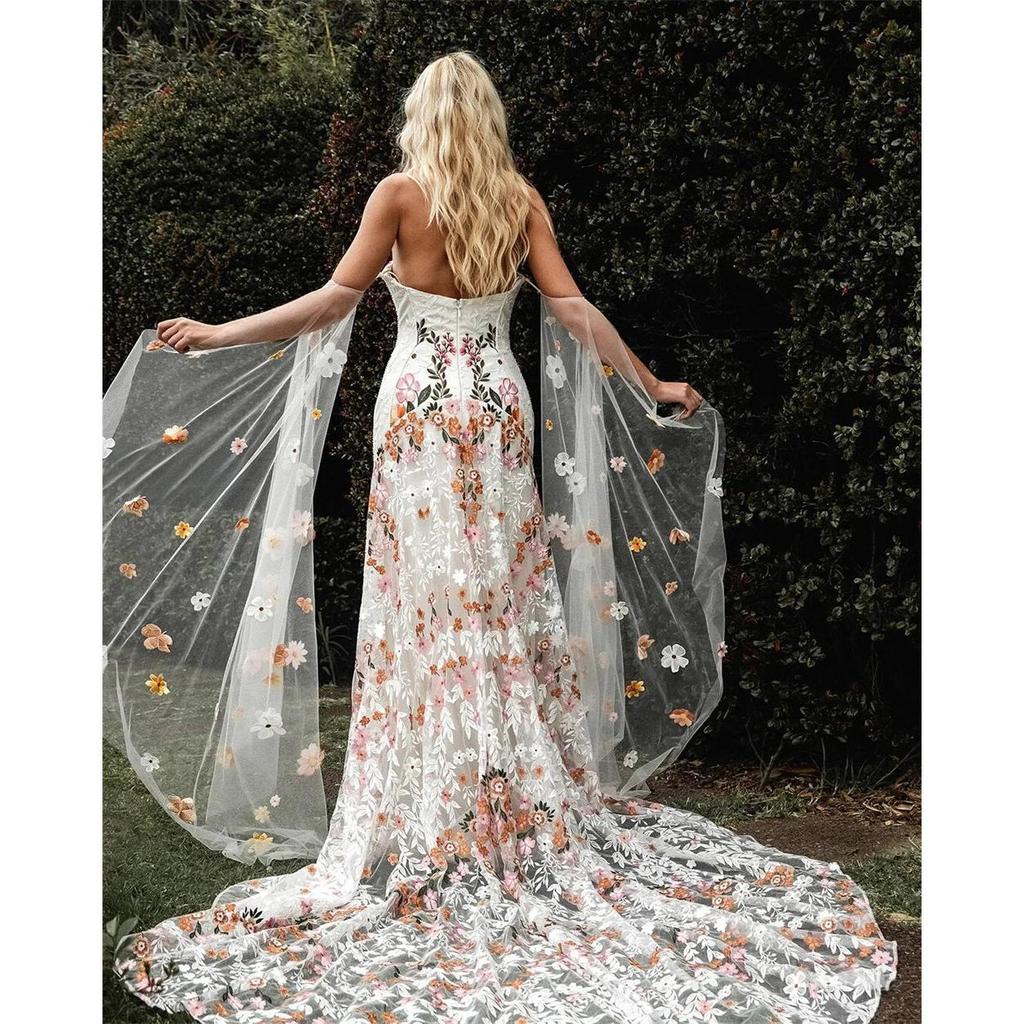 Sansa Colorful Floral Lace Strapless Boho Wedding Dress 14.0 by HitMyNeed