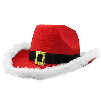 Santa Cowboy Hat with Feather Trim and LED Lights by HitMyNeed