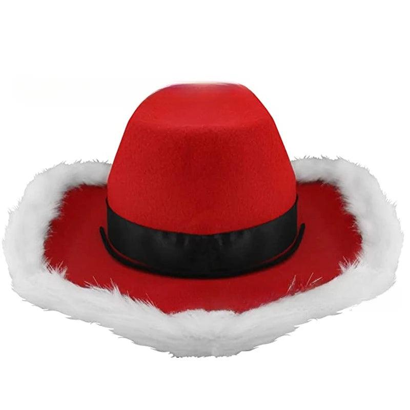 Santa Cowboy Hat with Feather Trim and LED Lights by HitMyNeed
