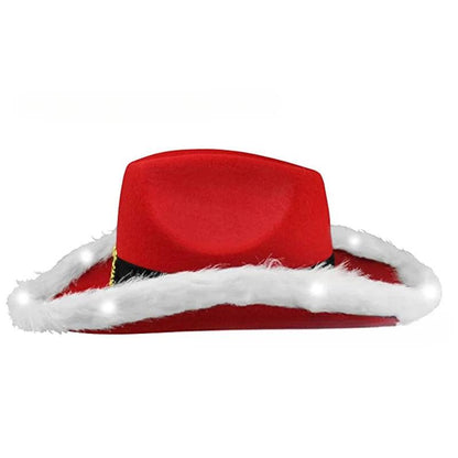 Santa Cowboy Hat with Feather Trim and LED Lights by HitMyNeed