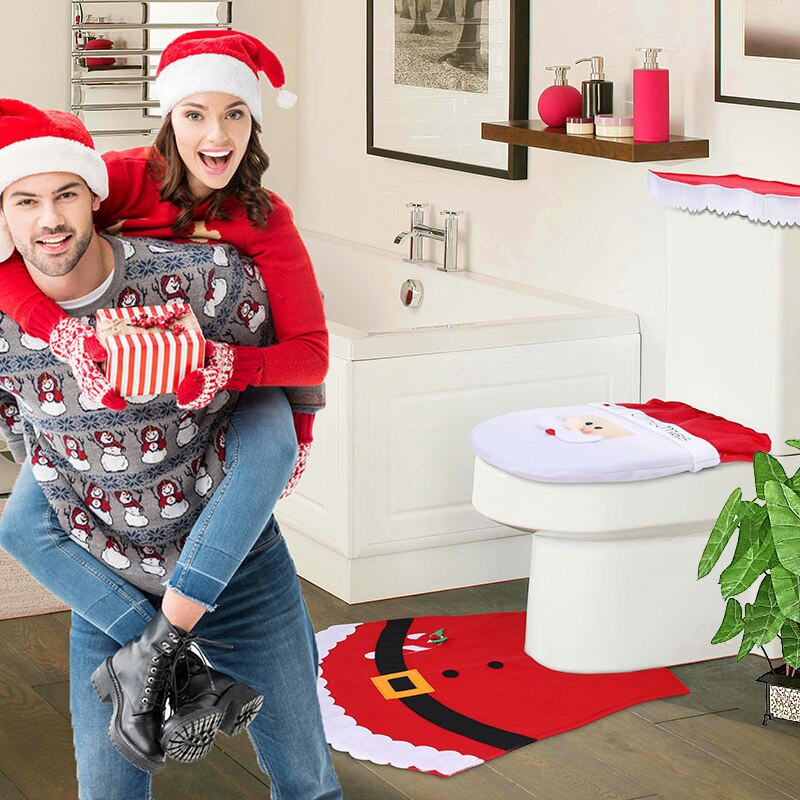 Santa Toilet Seat Cover 3‑Piece Bathroom Set by HitMyNeed